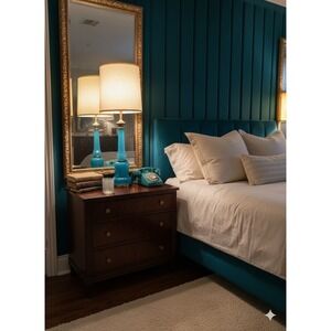 Antq French Neoclassical Blue Opaline Uranium Lamp 38" w Shade Hollywood Regency